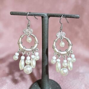 Vintage Faux Pearl Chandelier Earrings, Boho, Cottagecore, Bridal Jewelry